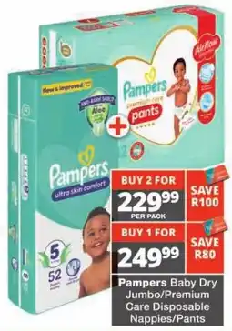 Checkers Pampers Baby Dry Jumbo/Premium Care Disposable Nappies/Pants offer