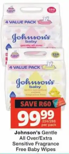 Checkers Johnson's Gentle All Over/Extra Sensitive Fragrance Free Baby Wipes offer