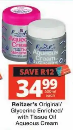 Checkers Reitzer's Original/Glycerine Enriched/with Tissue Oil Aqueous Cream offer