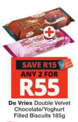 Checkers De Vries Double Velvet Chocolate/Yoghurt Filled Biscuits offer