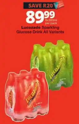 Checkers Lucozade Sparkling Glucose Drink All Variants offer