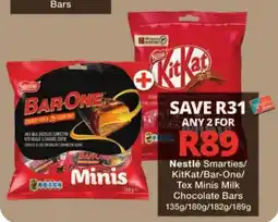 Checkers Nestlé Smarties/KitKat/Bar-One/Tex Minis Milk Chocolate Bars offer