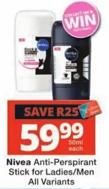 Checkers Nivea Anti-Perspirant Stick for Ladies/Men offer
