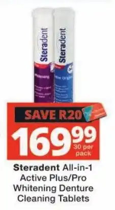 Checkers Steradent All-in-1 Active Plus/Pro Whitening Denture Cleaning Tablets offer