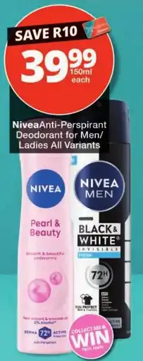 Checkers NiveaAnti-Perspirant Deodorant for Men/Ladies All Variants offer