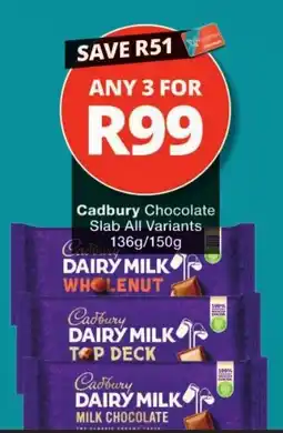 Checkers Cadbury Chocolate Slab All Variants offer