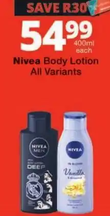 Checkers Nivea Body Lotion offer