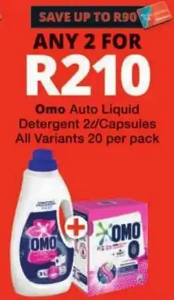 Checkers Omo Auto Liquid Detergent 2/Capsules offer