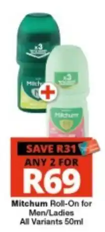 Checkers Mitchum Roll-On for Men/Ladies offer