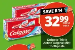 Checkers Colgate Triple Action Original Mint Toothpaste offer