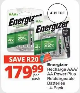 Checkers Energizer Recharge AAA/AA Power Plus Rechargeable Batteries offer