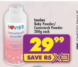 Shoprite Lovies Baby Powder/Cornstarch Powder 200g each offer