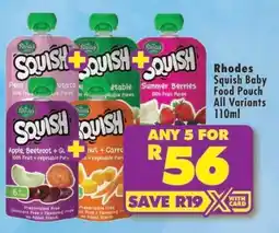 Shoprite RHODES SQUISH BABY FOOD POUCH all variants 110ml offer
