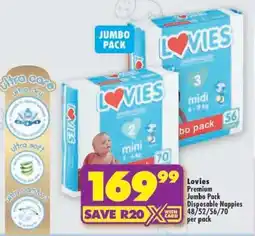 Shoprite LOVIES PREMIUM JUMBO PACK DISPOSABLE NAPPIES offer