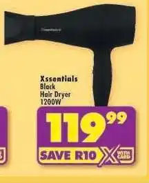 Shoprite Xssentials Black Hair Dryer 1200W offer