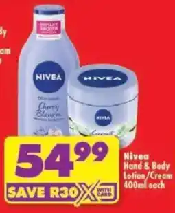 Shoprite Nivea Hand & Body Lotion/Cream offer