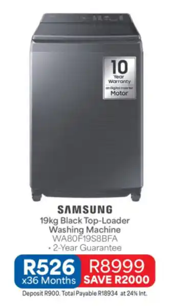 SAMSUNG 19kg Black Top-Loader Washing Machine