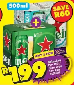 Shoprite Heineken Pure Malt/Silver Lager Beer Cans offer