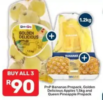 PnP Bananas Prepack, Golden Delicious Apples 1.5kg and Queen Pineapple Prepack