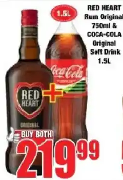 Boxer RED HEART Rum Original & COCA-COLA Original Soft Drink offer