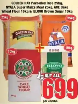 Boxer GOLDEN RAY Parboiled Rice NYALA Super Maize Meal ACE Cake Wheat Flour ILLOVO Brown Sugar offer