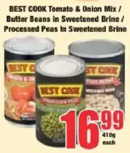 Boxer BEST COOK Tomato & Onion Mix / Butter Beans in Sweetened Brine / Processed Peas in Sweetened Brine offer