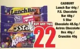 Boxer Cadbury Lunch Bar / P.S. Chocolate Bar / 5 Star / Chocolate / Astros Chocolate / Crunchie offer