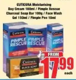 Boxer CUTICURA Moisturising Day Cream / Pimple Rescue Charcoal Soap Bar / Face Wash Gel / Pimple Pen offer