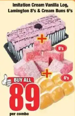 Boxer Imitation Cream Vanilla Log, Lamington 8's & Cream Buns 6's offer