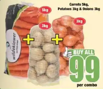Carrots 5kg, Potatoes 3kg & Onions 3kg