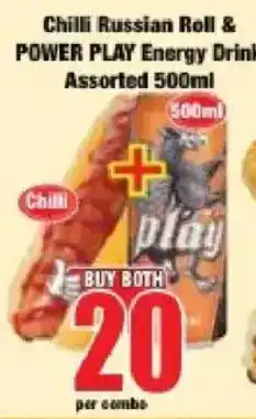 Boxer Chilli Russian Roll & POWER PLAY Energy Drink Assorted offer