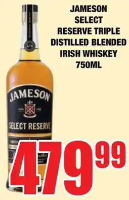 Boxer Liquors JAMESON SELECT RESERVE TRIPLE DISTILLED BLENDED IRISH WHISKEY offer
