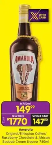 Shoprite Liquor Amarula Original/Ethiopian Coffee/ Raspberry Chocolate & African Baobab Cream Liqueur offer