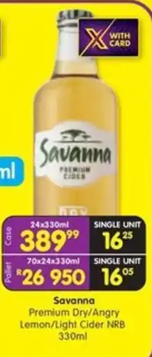 Shoprite Liquor Savanna Premium Dry/Angry Lemon/Light Cider NRB offer