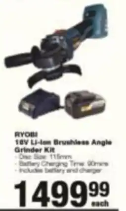 Build It RYOBI 18V LI-Ion Brushless Angle Grinder Kit offer