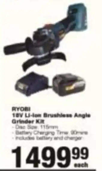 RYOBI 18V LI-Ion Brushless Angle Grinder Kit