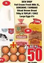 Boxer Full cream fresh milk, sliced brown bread & large eggs offer