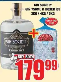 Boxer Boxer - gin 750ml & boxer ice 3kg / 4kg / 5kg offer
