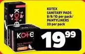 Usave Kotex - sanitary pads 8/9/10 per pack/ pantyliners 20 per pack offer