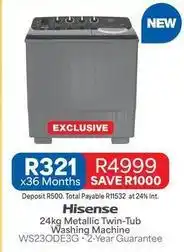 OK Furniture Hisense - 24kg metallic twin-tub washing machine ws23ode3g offer