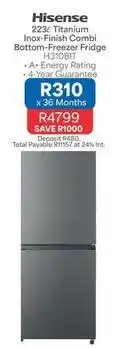 OK Furniture Hisense - 223l titanium inox-finish combi bottom-freezer fridge h310bit offer