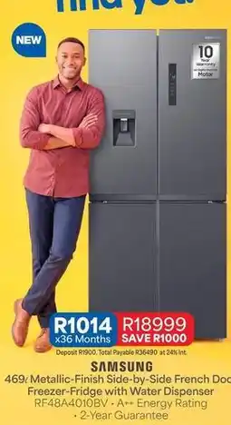 OK Furniture Samsung - metallic-finish side-by-side french door freezer-fridge with water dispenser rf48a4010bv offer