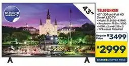Pick n Pay Hypermarket Telefunken - 43 (109cm) full hd smart led tv offer