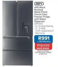 OK Furniture Defy - 492l black brushed metal-finish french door freezer-fridge with water dispenser dff440 offer