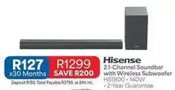 OK Furniture Hisense - 2.1-channel soundbar with wireless subwoofer hs1800 offer