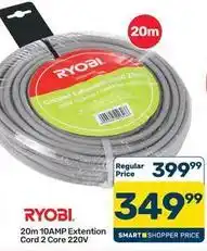 Pick n Pay Hypermarket Ryobi - 20m 10amp extention cord 2 core 220v offer