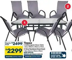 Pick n Pay Hypermarket Topaz rectangular glass table and grey textilene chair set offer