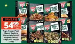 Checkers Fry's Frozen Plant-Based Sizzlers/Homestyle/Smash Burgers/Pieces/Strips/Pea Protein Mince offer