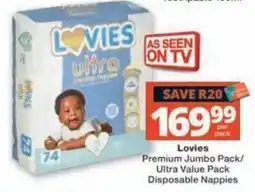 Checkers Lovies Premium Jumbo Pack/ Ultra Value Pack Disposable Nappies offer