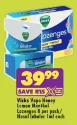 Shoprite Vicks Vapo Honey Lemon Menthol Lozenges offer